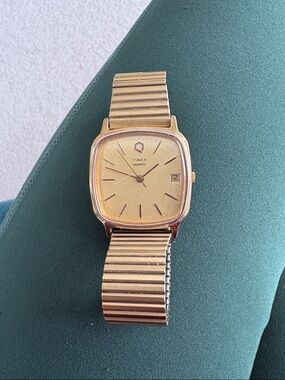 Timex Gold Tone Square Dial Stretch Band Watch - Gold